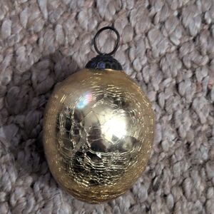Vintage German Kugel Style Gold Egg Shape Ornament Brass Cap HangerMercury Glass
